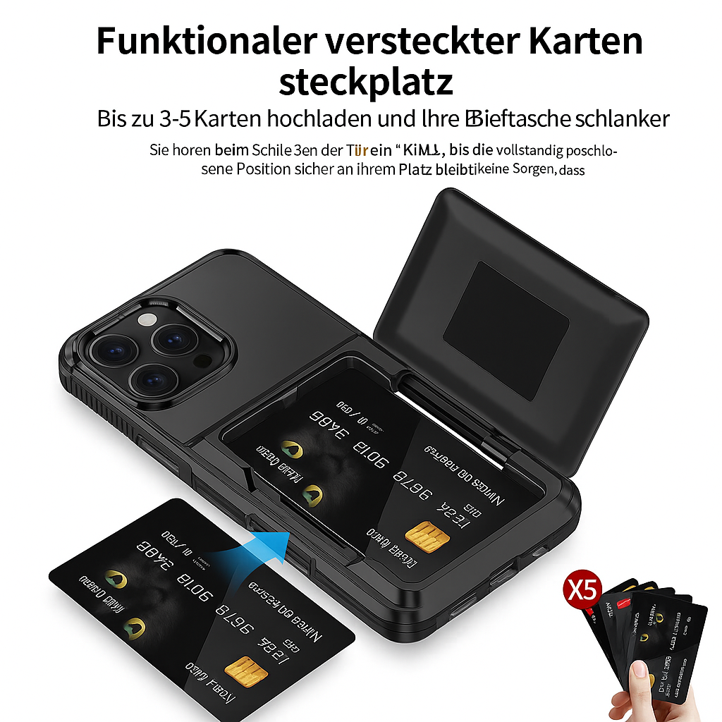 Iron Armor Hülle für iPhone A17 16 15 14 Pro Max Plus mit Karten Slot