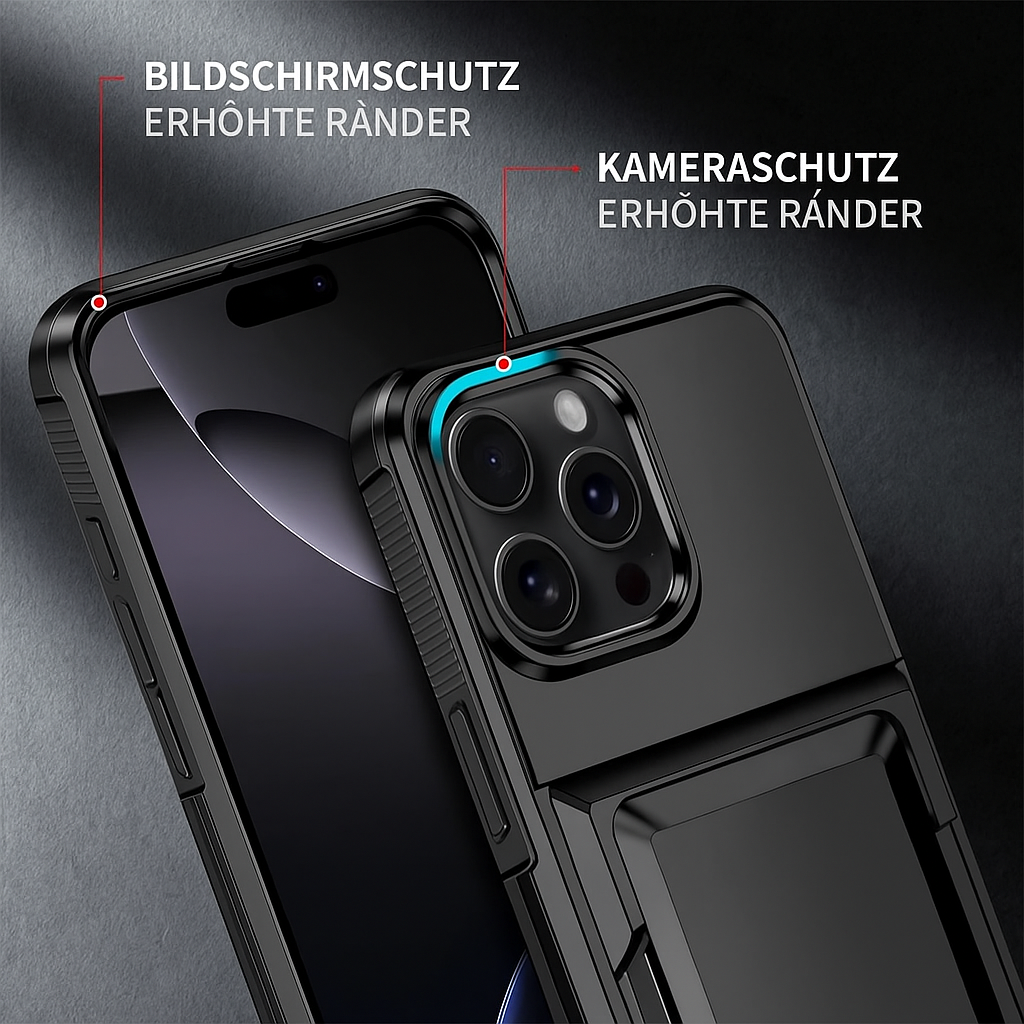 Iron Armor Hülle für iPhone A17 16 15 14 Pro Max Plus mit Karten Slot