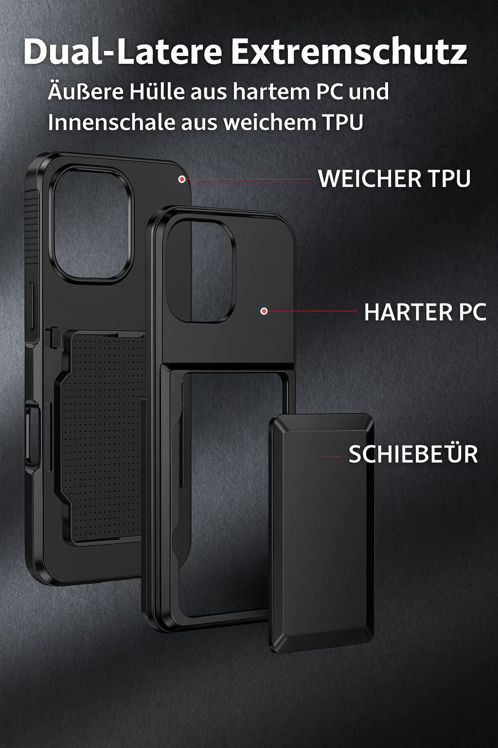 Iron Armor Hülle für iPhone A17 16 15 14 Pro Max Plus mit Karten Slot