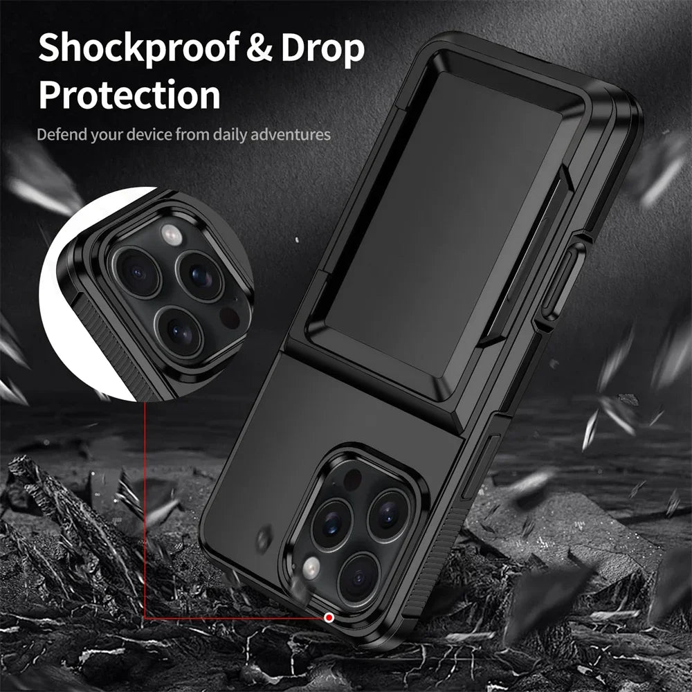 Iron Armor Hülle für iPhone A17 16 15 14 Pro Max Plus mit Karten Slot