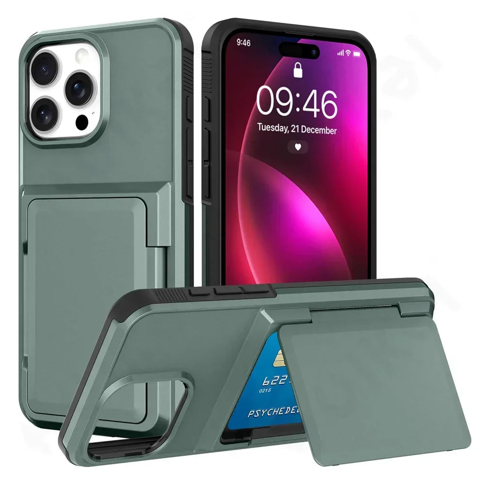 Iron Armor Hülle für iPhone A17 16 15 14 Pro Max Plus mit Karten Slot