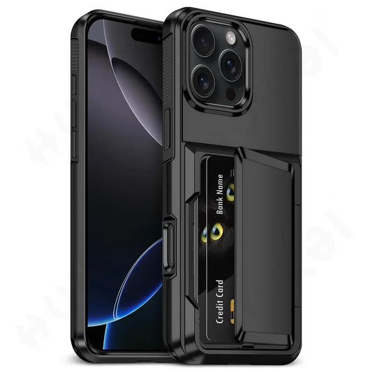 Iron Armor Hülle für iPhone A17 16 15 14 Pro Max Plus mit Karten Slot