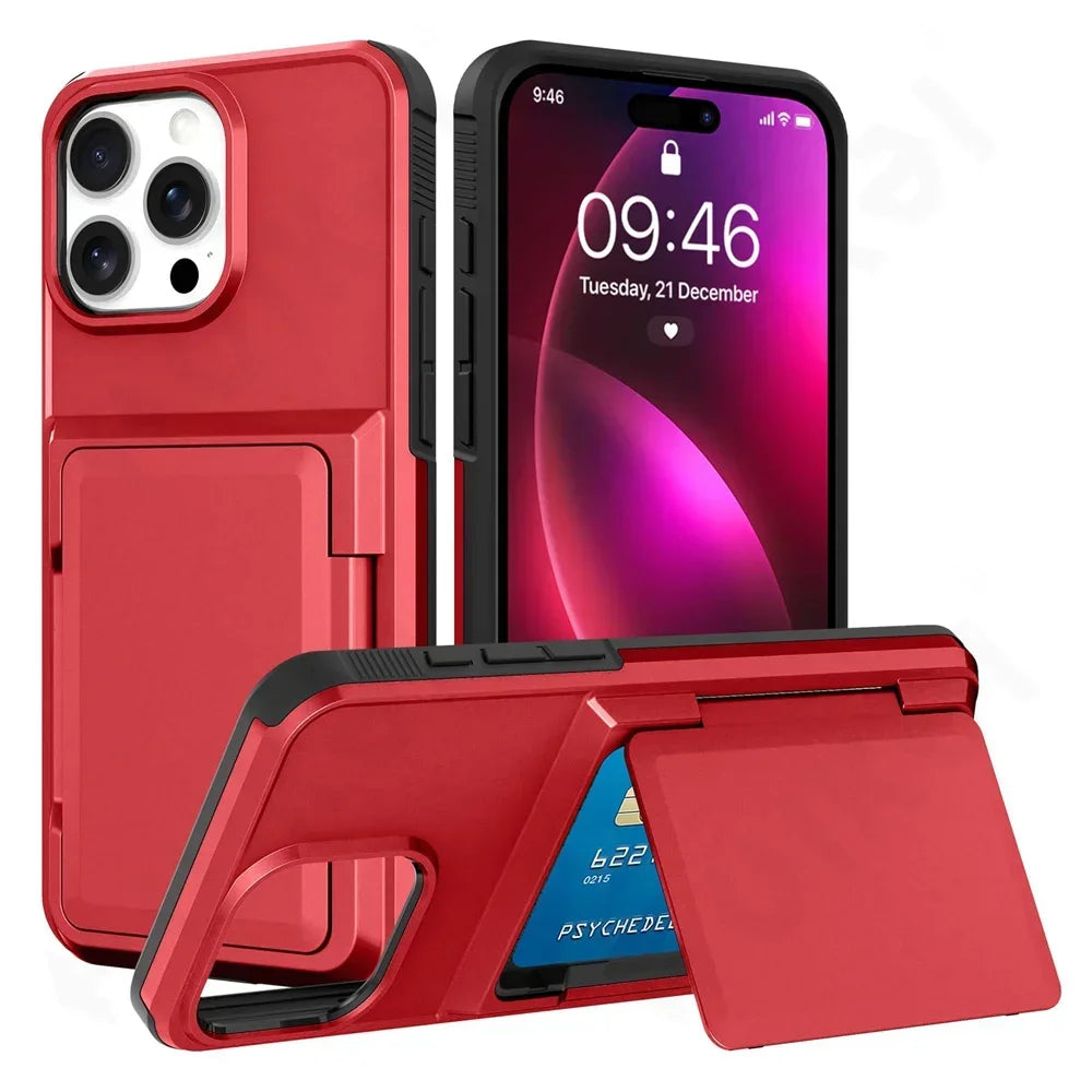 Iron Armor Hülle für iPhone A17 16 15 14 Pro Max Plus mit Karten Slot
