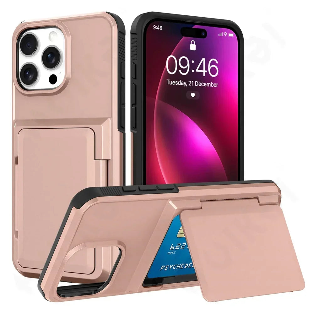 Iron Armor Hülle für iPhone A17 16 15 14 Pro Max Plus mit Karten Slot