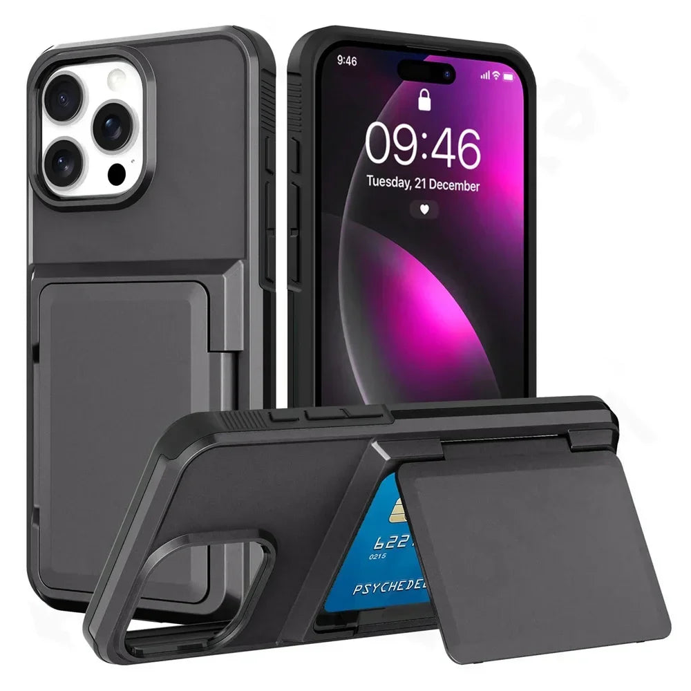 Iron Armor Hülle für iPhone A17 16 15 14 Pro Max Plus mit Karten Slot