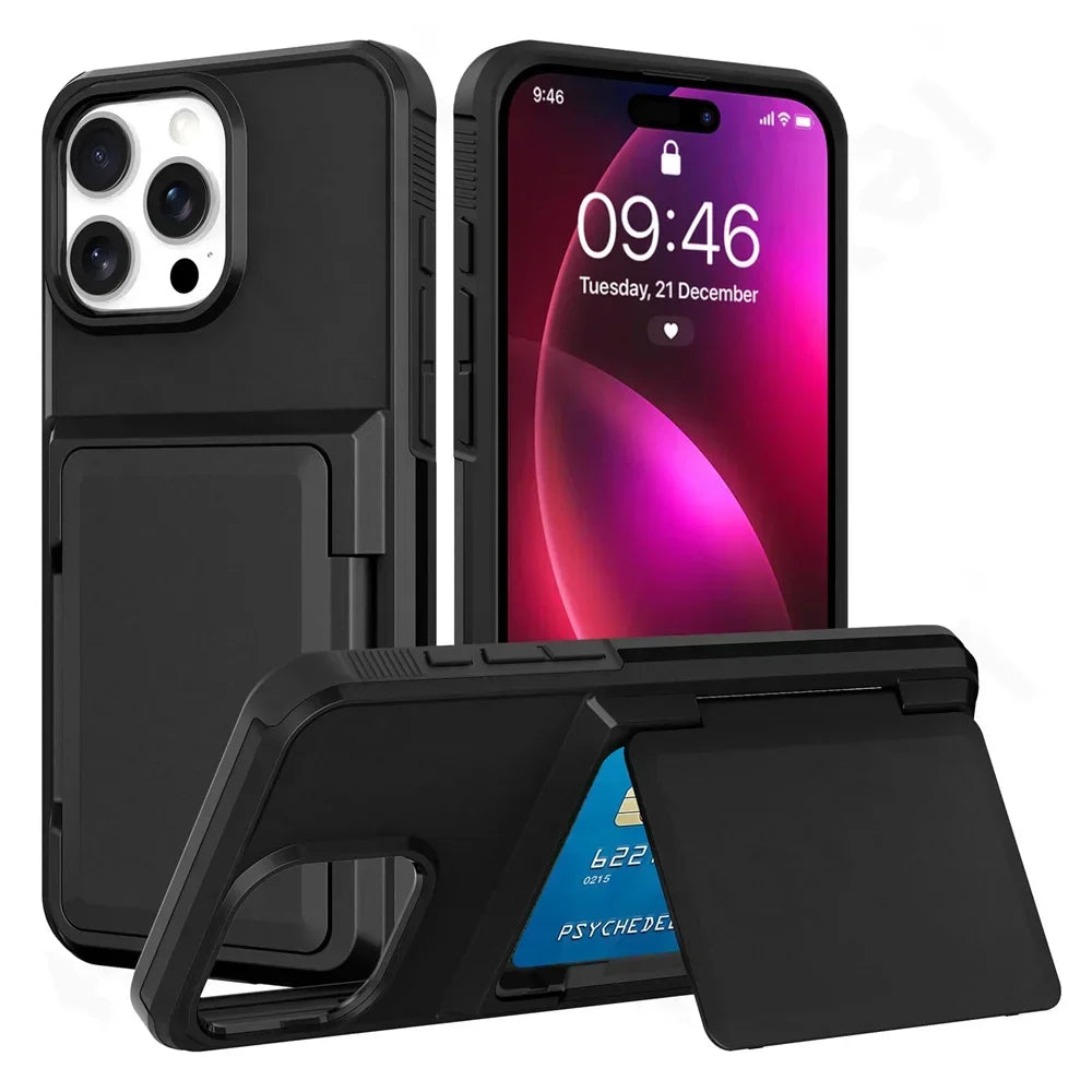 Iron Armor Hülle für iPhone A17 16 15 14 Pro Max Plus mit Karten Slot