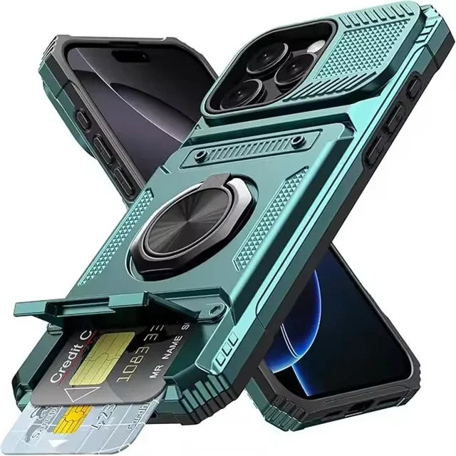 Militärische Rüstung mit Kartenfach iPhone 17, Air 16, 15, 14 Pro Max Plus