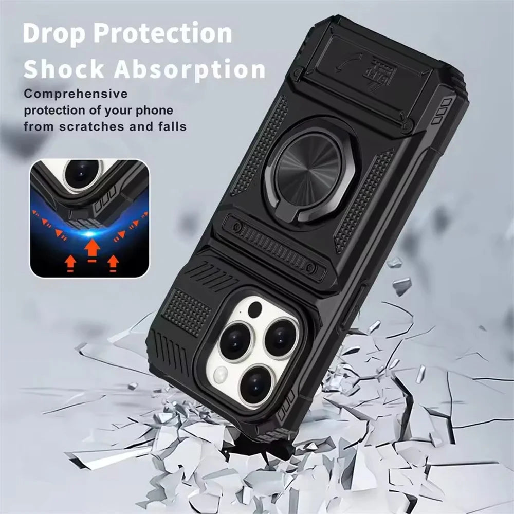 Militärische Rüstung mit Kartenfach iPhone 17, Air 16, 15, 14 Pro Max Plus