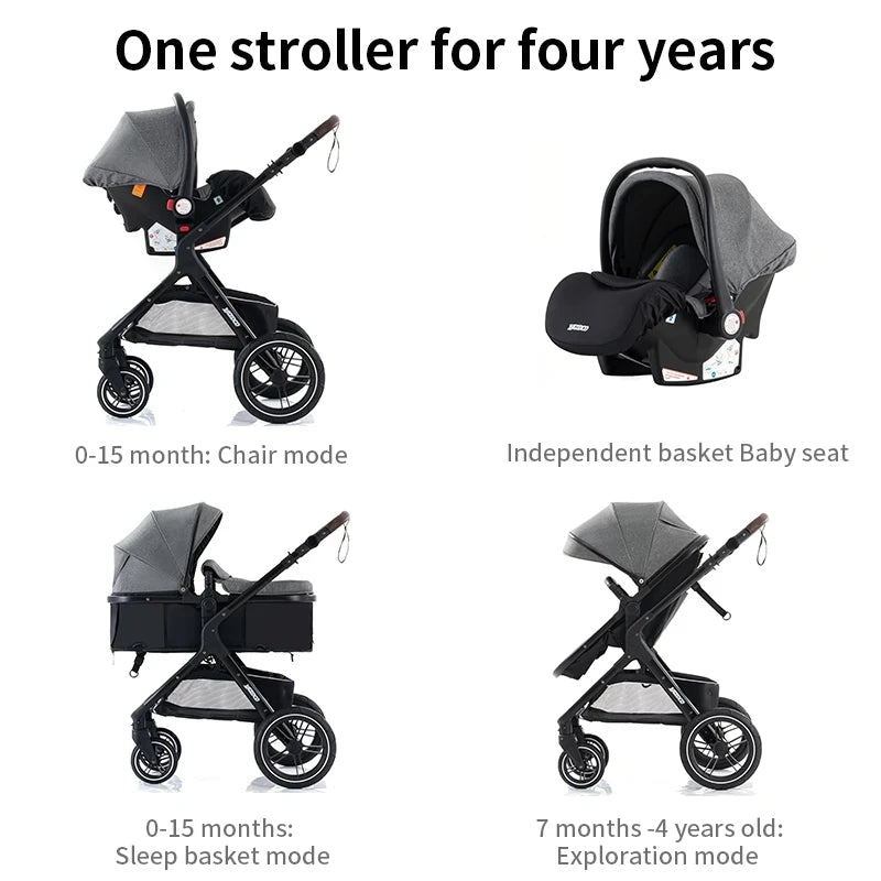 Kinderwagen 3 in 1, Kinderwagen mit vier Rädern, 2-in-1-Babyauto, leichte Kinderwagen, Multifunktions-Kinderwagen, Kinderwagen, Poussette